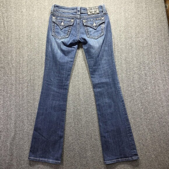 Miss Me Jeans Womens 27 Blue Bootcut JS5014B61 Embellished Flap Pockets Denim - Picture 1 of 11